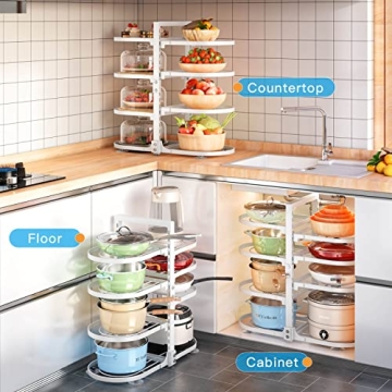 PXRACK Pots and Pans Organizer for Cabinet, 8 Tier Adjustable Pot and Pan Organizer Rack for Kitchen Under Cabinet Organization & Storage, Heavy Duty 21" Height Pot Organizer for Big Stockpots