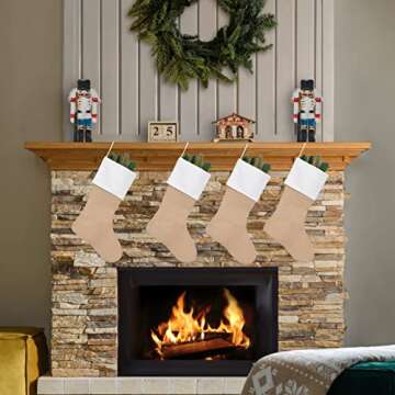 Kunyida Set of 4 Burlap Christmas Stockings Decoration Large Size