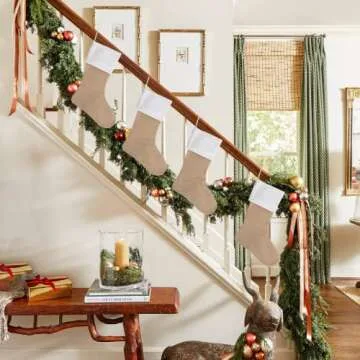 Kunyida Set of 4 Burlap Christmas Stockings Decoration Large Size