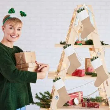 Kunyida Set of 4 Burlap Christmas Stockings Decoration Large Size