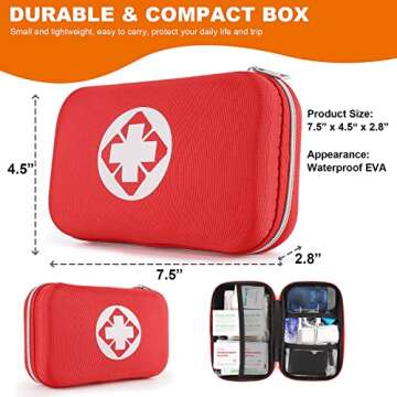 Small First Aid Kit, 300PCS Essential Emergency Trauma Medical Supplies Packed in a Red Waterproof Box, Perfect for Car Home Office Travel Outdoor Camping Hiking (Red)