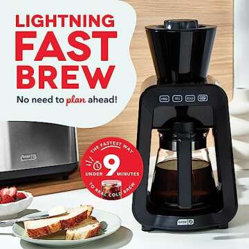 DASH Rapid Cold Brew Maker with VacuPress™ Technology with Glass Carafe for 40 Ounces of Instant F...