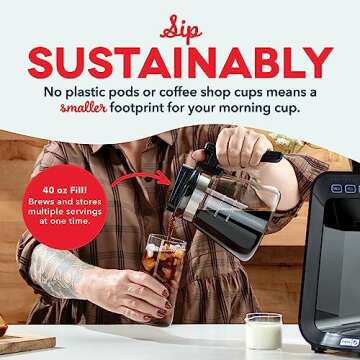 DASH Rapid Cold Brew Maker with VacuPress™ Technology with Glass Carafe for 40 Ounces of Instant Fresh Cold Brew Coffee or Iced Tea