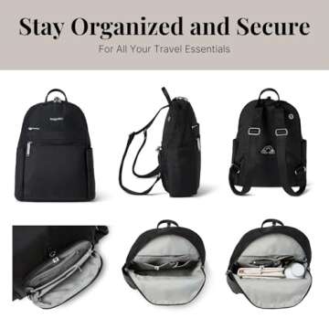 Securtex® Anti-theft Vacation Travel Backpack 10x13" Slash-Resistant Nylon Daypack w/RFID, Black