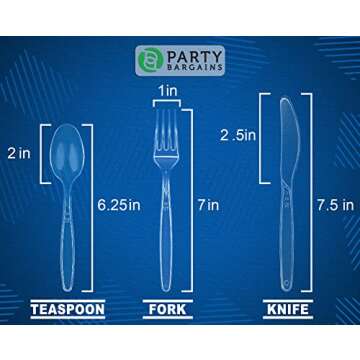 Party Bargains Disposable Cutlery set, SAPPHIRE Design, Clear Color, 360 Pieces: 180 Forks, 120 Spoons, 60 Knives