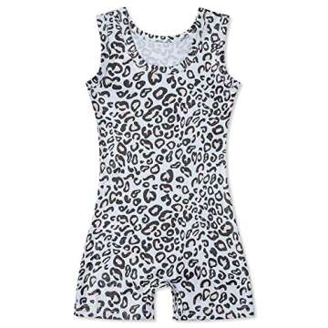 uideazone Gymnastics Leotards for Toddler Girls Kids 3t 4t 3-4 Years Old White Leopard Dance Unitards with Shorts 100