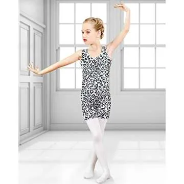uideazone Gymnastics Leotards for Toddler Girls Kids 3t 4t 3-4 Years Old White Leopard Dance Unitards with Shorts 100