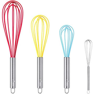 HOTEC 4-Piece Silicone Whisks Set - Non-Slip, Heat-Resistant Kitchen Must-Haves