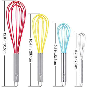 HOTEC Silicone Whisks Set Non-Slip Heat-Resistant Kitchen Tools