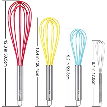 HOTEC Silicone Whisks Set Non-Slip Heat-Resistant Kitchen Tools