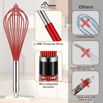 HOTEC Silicone Whisks Set Non-Slip Heat-Resistant Kitchen Tools