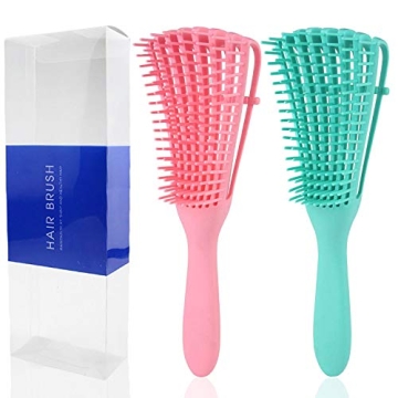 Xxtylo Detangling Brush for Natural Hair Detangler Brush for Afro 3a to 4c Kinky Wavy, Curly, Coily Hair, Detangle Easily Wet/Dry/Long Hair for Beautiful Shiny Curls(2 Pack, Green&Pink)
