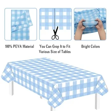 Light Blue Gingham Tablecloth 3 Pack for Parties Weddings