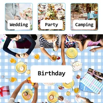 Light Blue Gingham Tablecloth 3 Pack for Parties Weddings