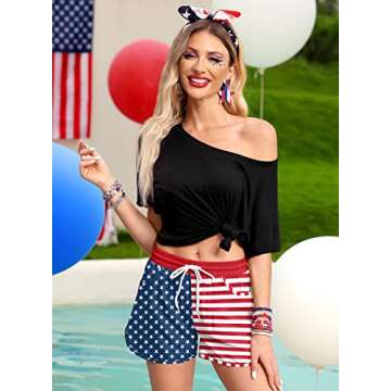 For G and PL Women's 4th of July Stripe Star Boardshorts Independence Day Patriotic Swim Trunks American Flag M