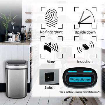 HCB Trash Can Automatic Waste Bin Mute Metal Garbage Can with Lid Stainless Steel 13 Gallon 50 Liter...