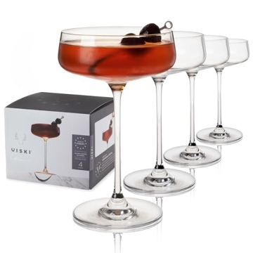 Viski Reserve Julien Coupe Martini, Unique Crystal Drinkware, 10oz. Stemmed Cocktail Glasses Set of ...