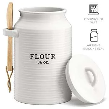 Barnyard Designs Flour Canister - Rustic Ceramic Kitchen Storage