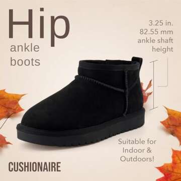 CUSHIONAIRE Women's Hip 2 Genuine Suede Ankle Snow Boots - Pull-On with Cozy Faux Shearling Lining, ...