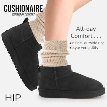 CUSHIONAIRE Women's Hip 2 Genuine Suede Ankle Snow Boots - Pull-On with Cozy Faux Shearling Lining, +Memory Foam, Winter Boots For Women, Black 9.5