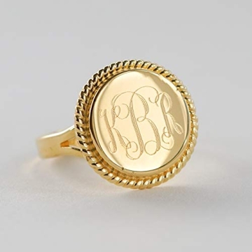 Nautical Rope Monogram Gold Plated Over Sterling Silver Ring