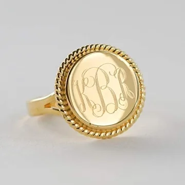 Nautical Rope Monogram Gold Plated Over Sterling Silver Ring