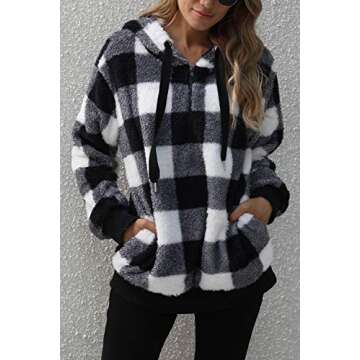 SENSERISE Womens Fuzzy Fleece Hoodie Tie Dye Plaid Sherpa Pullover Oversized Sweatshirt With Pockets (Black Plaid,3XL)