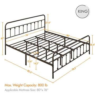 Yaheetech Classic Metal Platform Bed Frame Mattress Foundation with Victorian Style Iron-Art Headboa...