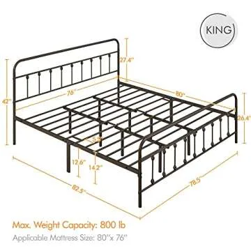 Yaheetech Classic Metal Platform Bed Frame Mattress Foundation with Victorian Style Iron-Art Headboa...