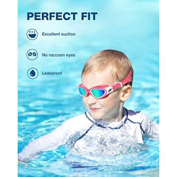 ZIONOR Kids Swim Goggles, G1MINI Polarized Swimming Goggles Comfort for Age 6-14, UV Protection Anti-Fog Adjustable Strap Fit for Child Boys Girls (Gold Lens)