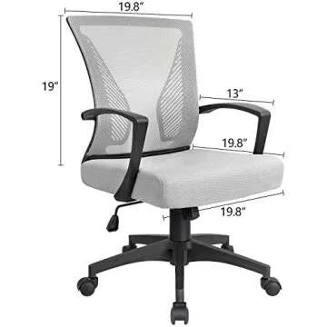 KaiMeng Ergonomic Grey Office Clearance Mesh Computer Lumbar Support Mid Back Study Desk Modern Executive Task Chair Cheap Adjustable Swivel, 19.8" x 19.8" x 38.8"