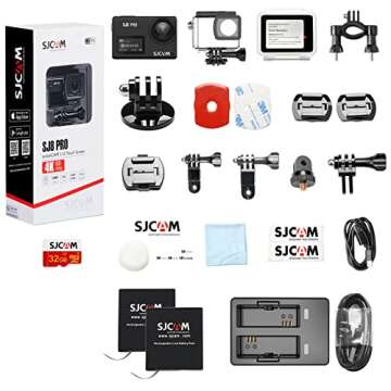 SJCAM SJ8Pro Native 4K60fps Action Camera with 170° FOV HDR, EIS Stabilization, 8X Slow-Mo Zoom, Touch Screen, Support External Mic&Remote Control, Underwater Waterproof Camera, with Helmet/Bike Kits