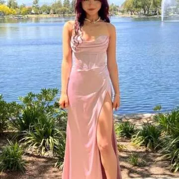 SUOLUOS Women's Mermaid Satin Prom Dresses with Slit Halter Corset Long Formal Gowns Evening Dresses Dusty Rose US6