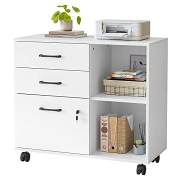 FEZIBO File Cabinets for Home Office, Printer Stand with Drawers, Locking File Cabinet with Open Sto...