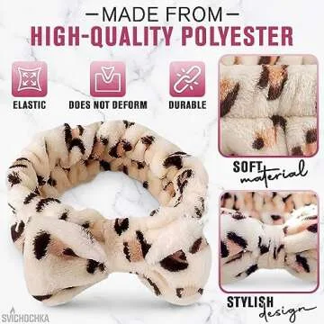 Cheetah Headband - Make Up Head Band for Women - Leopard Headband - Hair Holder for Washing Face - Cheetah Spa Wrap - Skincare Headbands - Soft and Comfortable for Beauty Routine and Skincare Use