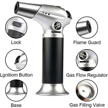 Blow Torch, Professional Kitchen Cooking Torch with Lock Adjustable Flame Refillable Mini Blow Torch...