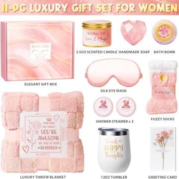 Birthday Gifts for Women, Self Care Gifts Get Well Soon Gifts Basket for Women, Rose Relaxing Spa Gi...