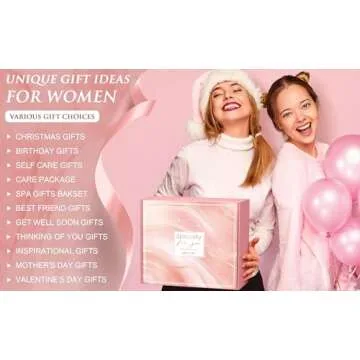 Birthday Gifts for Women, Self Care Gifts Get Well Soon Gifts Basket for Women, Rose Relaxing Spa Gifts Care Package w/ Luxury Blanket, Mothers Day Gifts for Mom Her Wife Girlfriend Friend Sister