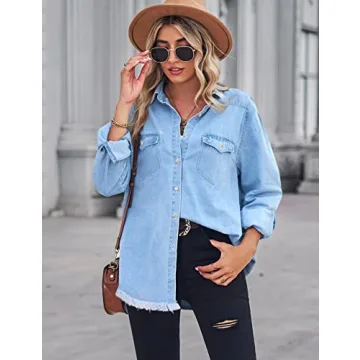 Zilcremo Women Denim Shirt Stylish Oversized Chambray