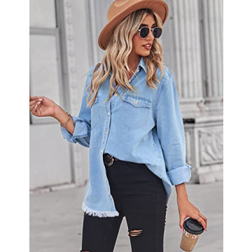 Zilcremo Women Denim Shirt Stylish Oversized Chambray