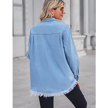 Zilcremo Women Denim Shirt Stylish Oversized Chambray