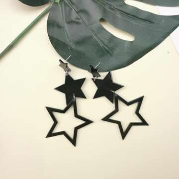 80 90s Colorful Classic Big Star Triangle Heart Shape Hoop Earrings Retro Neon Frosted Geometric Can...