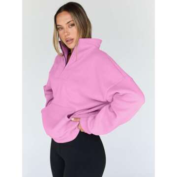 Trendy Queen Sweatshirts Quarter Half Zip Pullover Oversized Hoodies Sweaters Comfy Fall Outfits 2025 Y2K Winter Clothes pink M