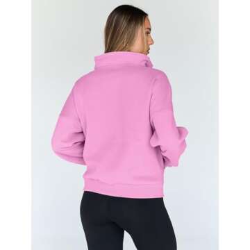 Trendy Queen Sweatshirts Quarter Half Zip Pullover Oversized Hoodies Sweaters Comfy Fall Outfits 2025 Y2K Winter Clothes pink M