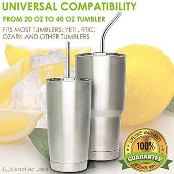 Reusable Stainless Steel Drinking Straws with Silicone Tips - Set of 8 10.5 & 8.5 Inch Diameter 0.31&0.24", 2 Long Cleaning Brushes, Eco Bag - Metal Straws For 20-30oz Yeti RTIC Ozark Tervis Tumblers