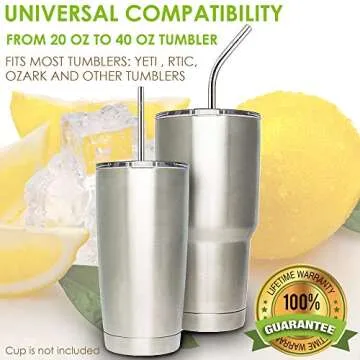 Reusable Stainless Steel Drinking Straws with Silicone Tips - Set of 8 10.5 & 8.5 Inch Diameter 0.31&0.24", 2 Long Cleaning Brushes, Eco Bag - Metal Straws For 20-30oz Yeti RTIC Ozark Tervis Tumblers