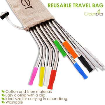 Reusable Stainless Steel Drinking Straws with Silicone Tips - Set of 8 10.5 & 8.5 Inch Diameter 0.31&0.24", 2 Long Cleaning Brushes, Eco Bag - Metal Straws For 20-30oz Yeti RTIC Ozark Tervis Tumblers