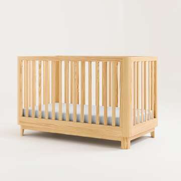 Storkcraft Santos 3-in-1 Convertible Crib (Natural) – GREENGUARD Gold Certified, Converts to Toddler Bed, Fits Standard Full-Size Crib Mattress, Modern Baby Crib with Rounded Posts