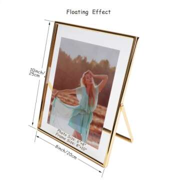 AhaGo Gold Floating Frame (8×10 inches, Vertical), For Picture 7x9, 6x8, 5x7, Tabletop Shelf Photo ...