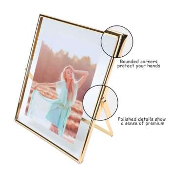 AhaGo Gold Floating Frame (8×10 inches, Vertical), For Picture 7x9, 6x8, 5x7, Tabletop Shelf Photo Frames, Classy Gift For Valentine's Day, Birthday or Wedding, Home or Office Décor